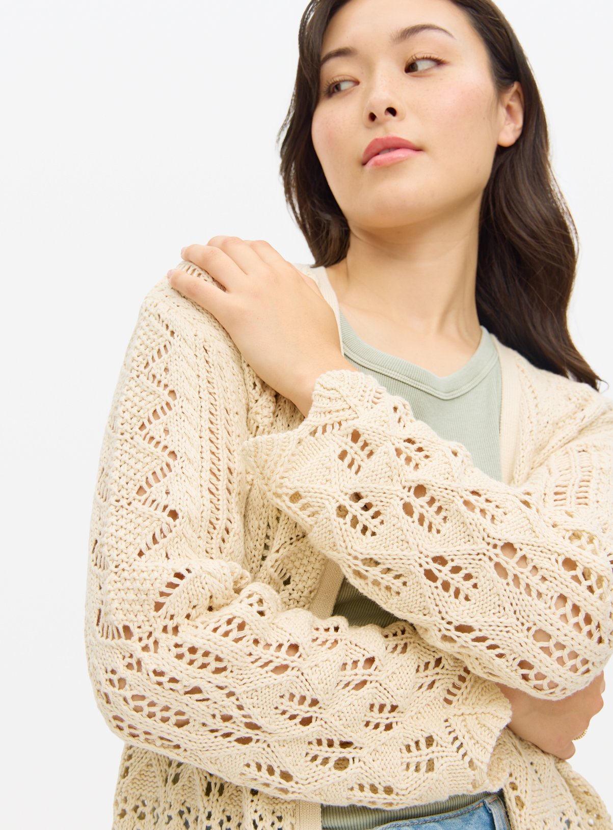Neutral Open Stitch Cardigan L - Image 3 thumbnail
