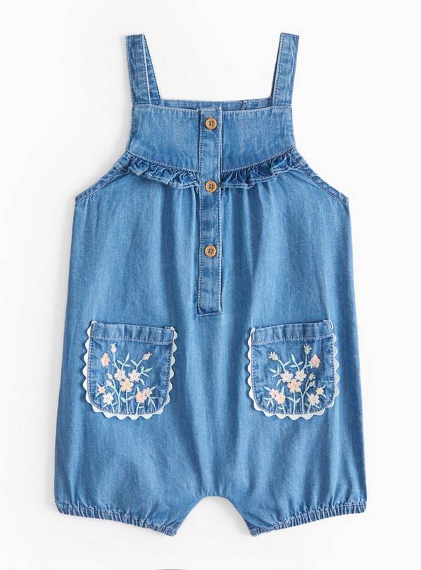 Blue Denim Flower Embroidered Romper 6-9 months