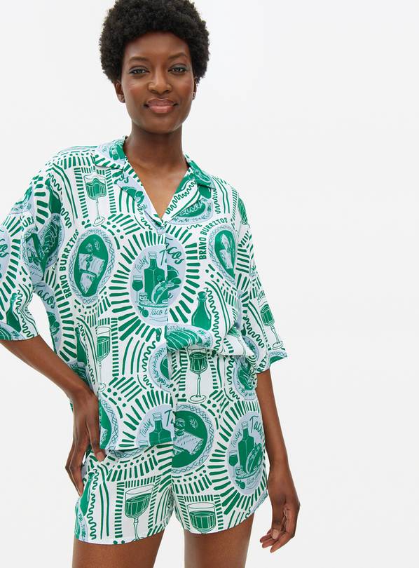 Green & Blue Taco Time Print Pyjama Set XL