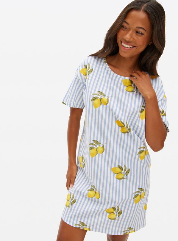 Lemon Print Stripe Nightdress S