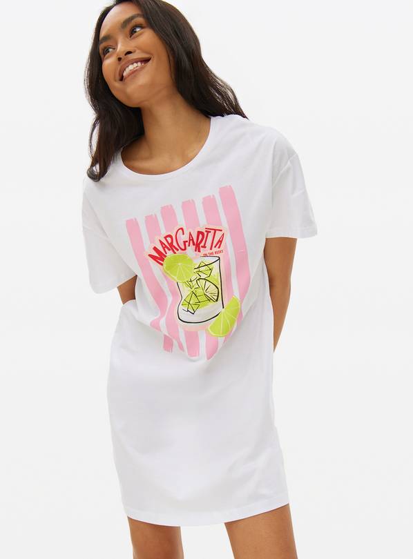 Margarita Printed White Night Shirt XS