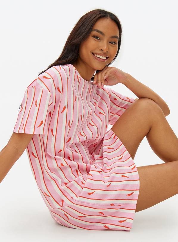 Pink Stripe Chilli Print Night Shirt XL