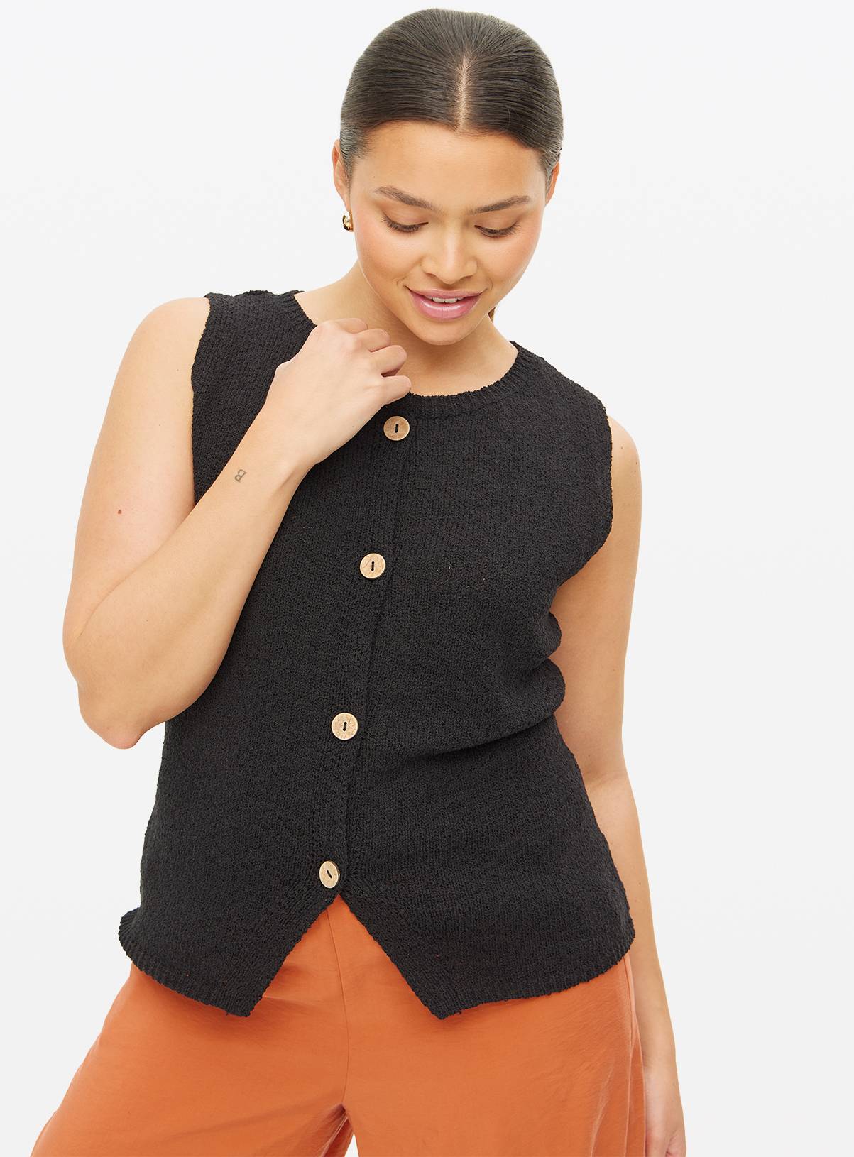 Black Slub Button-Through Waistcoat 14 - Image 1