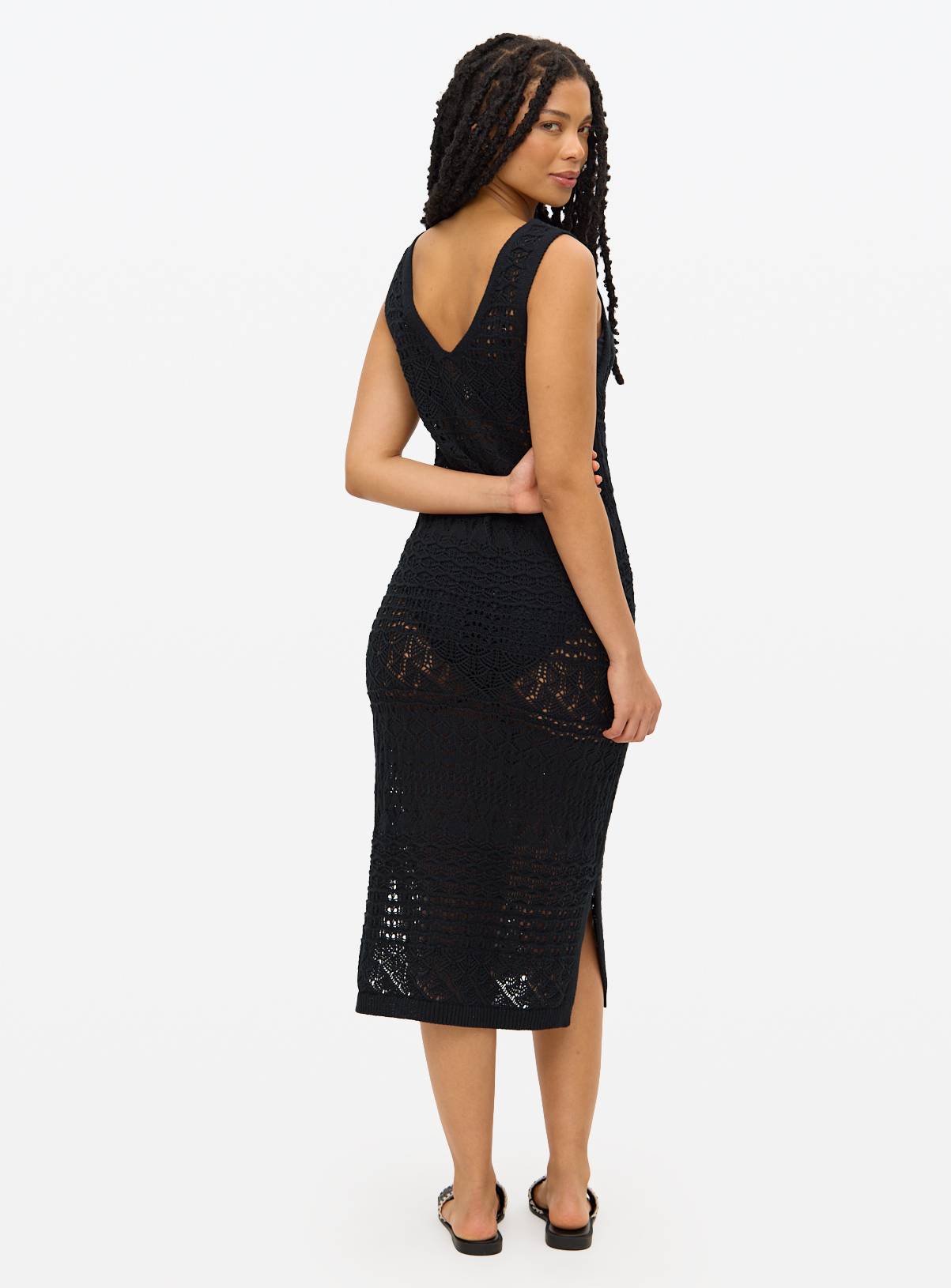 Black Pointelle Sleeveless Midi Dress XL - Image 4