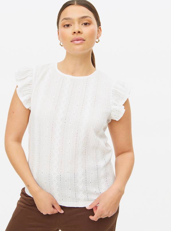 White Frill Sleeve Broderie T-Shirt 14