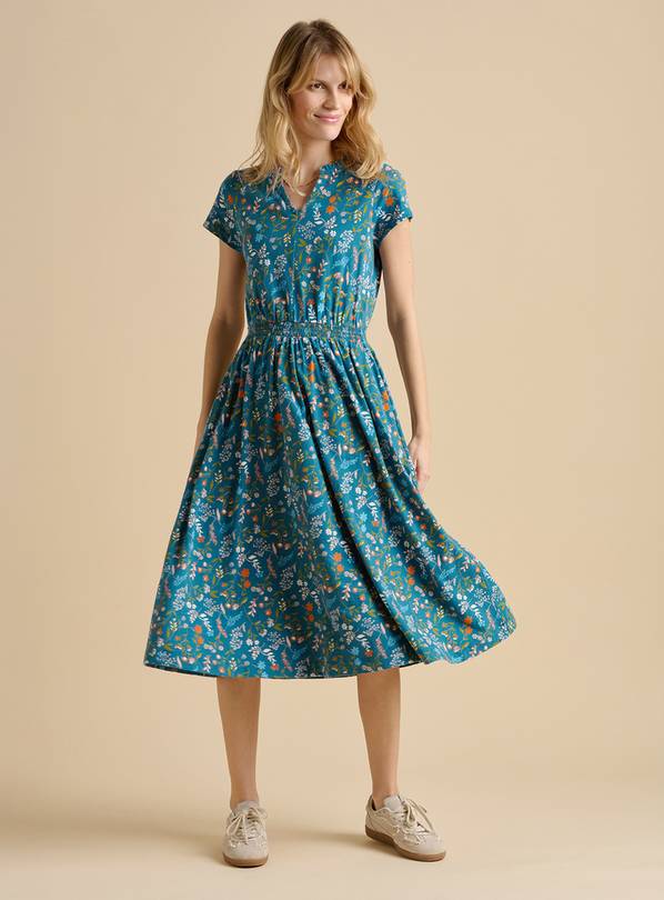 BRAKEBURN Teal Shoreline Meadow Midi Dress 8