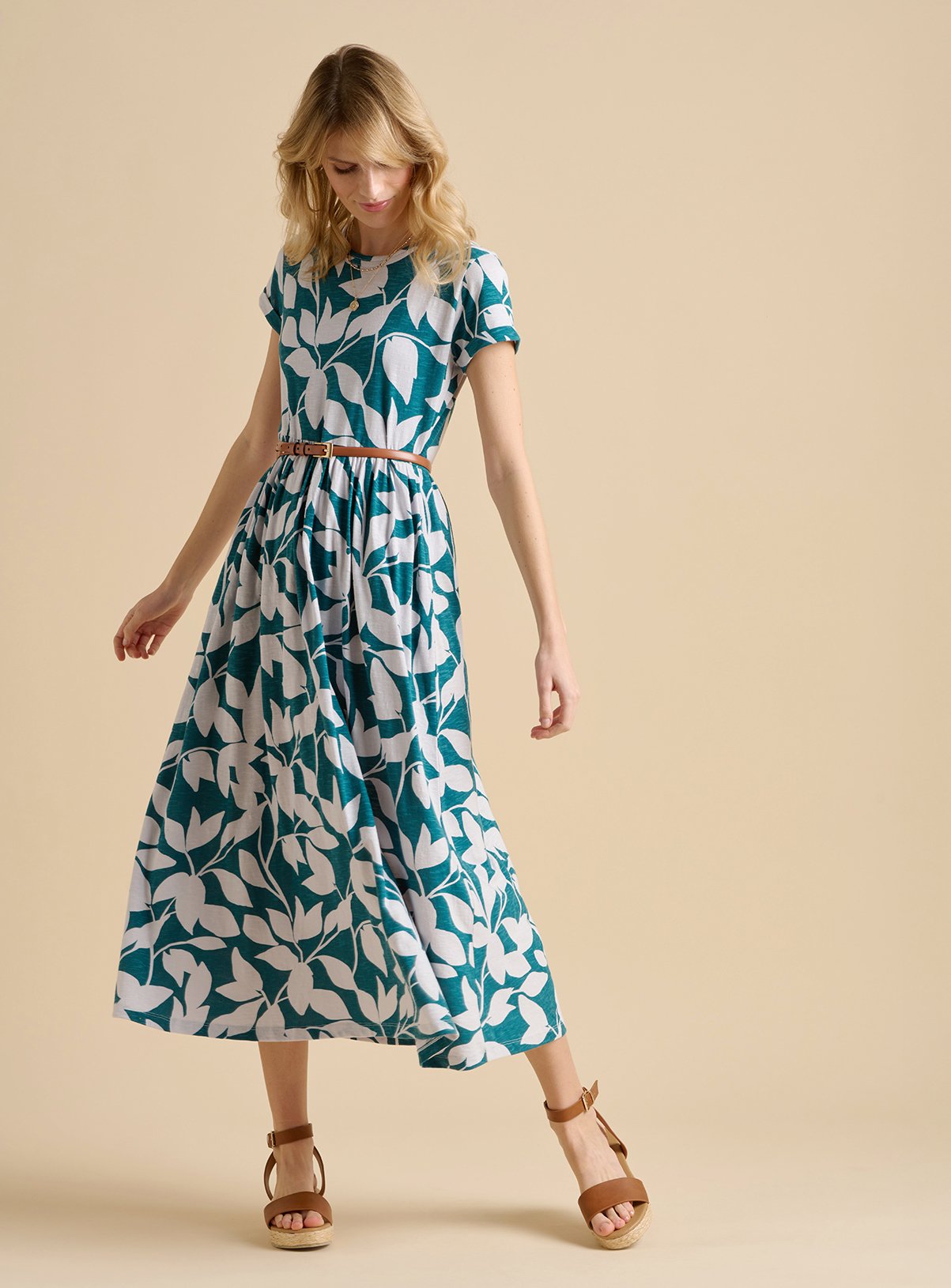 BRAKEBURN Woodland Leaves Maxi Jersey Dress 10