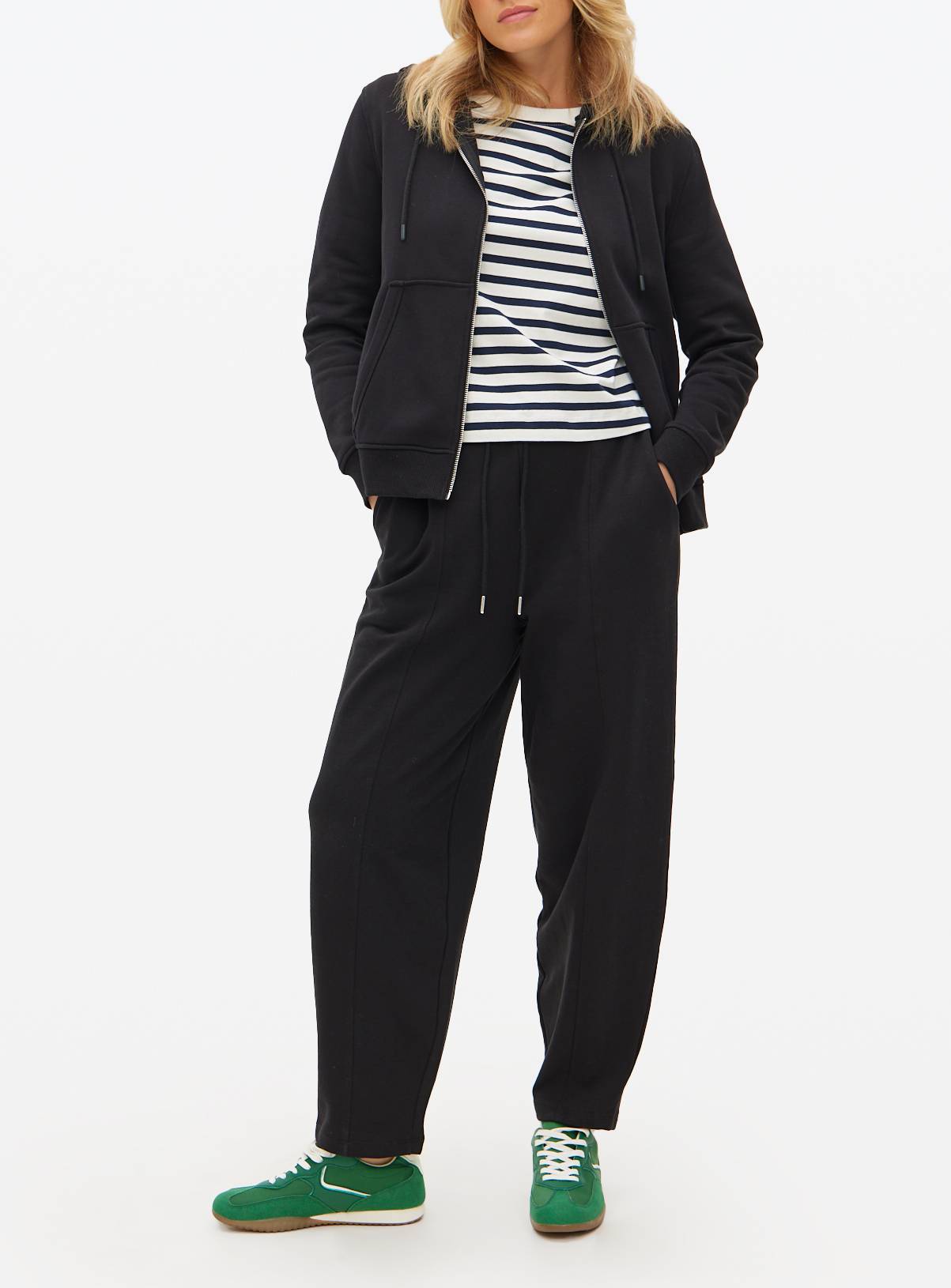 Black Cotton Blend Barrel Leg Joggers S - Image 2