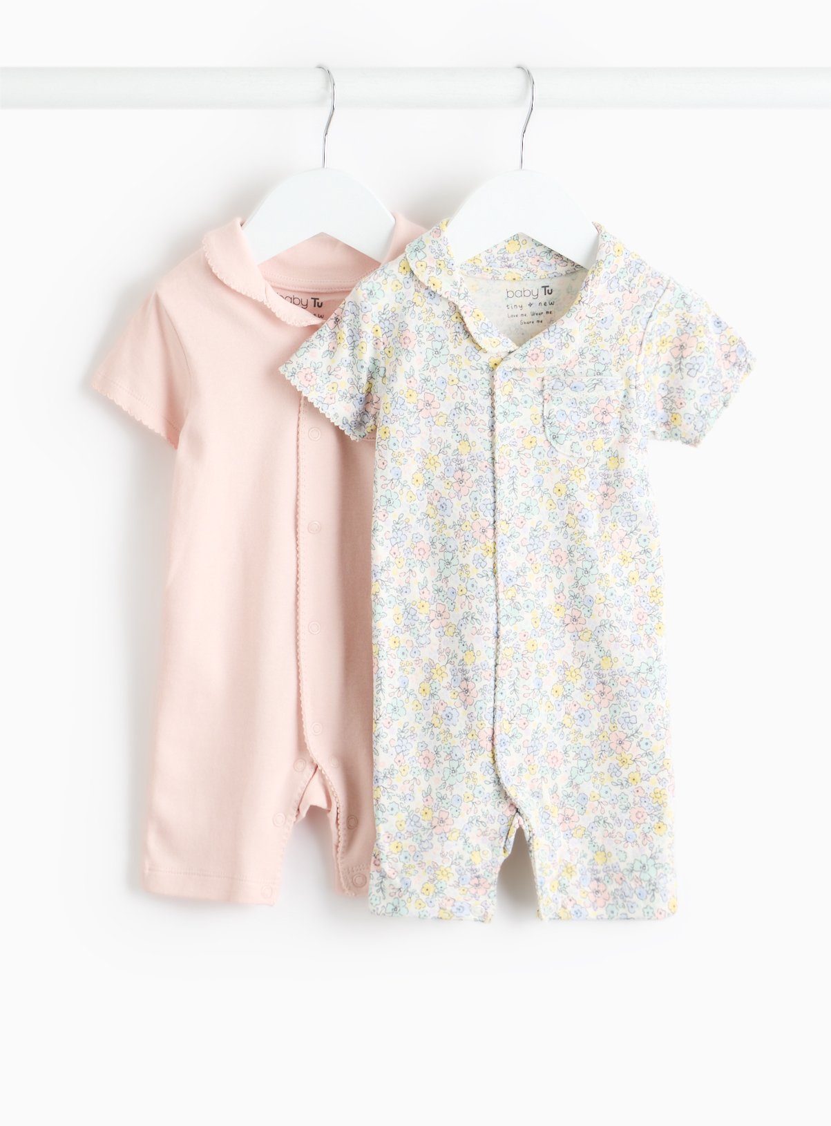 Pink & Floral Print Collared Romper 2 Pack (6-9 Months) - Tu by Sainsbury's