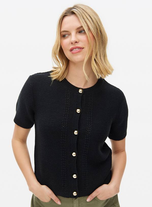 Black Button Short Sleeve Boxy Cardigan 10