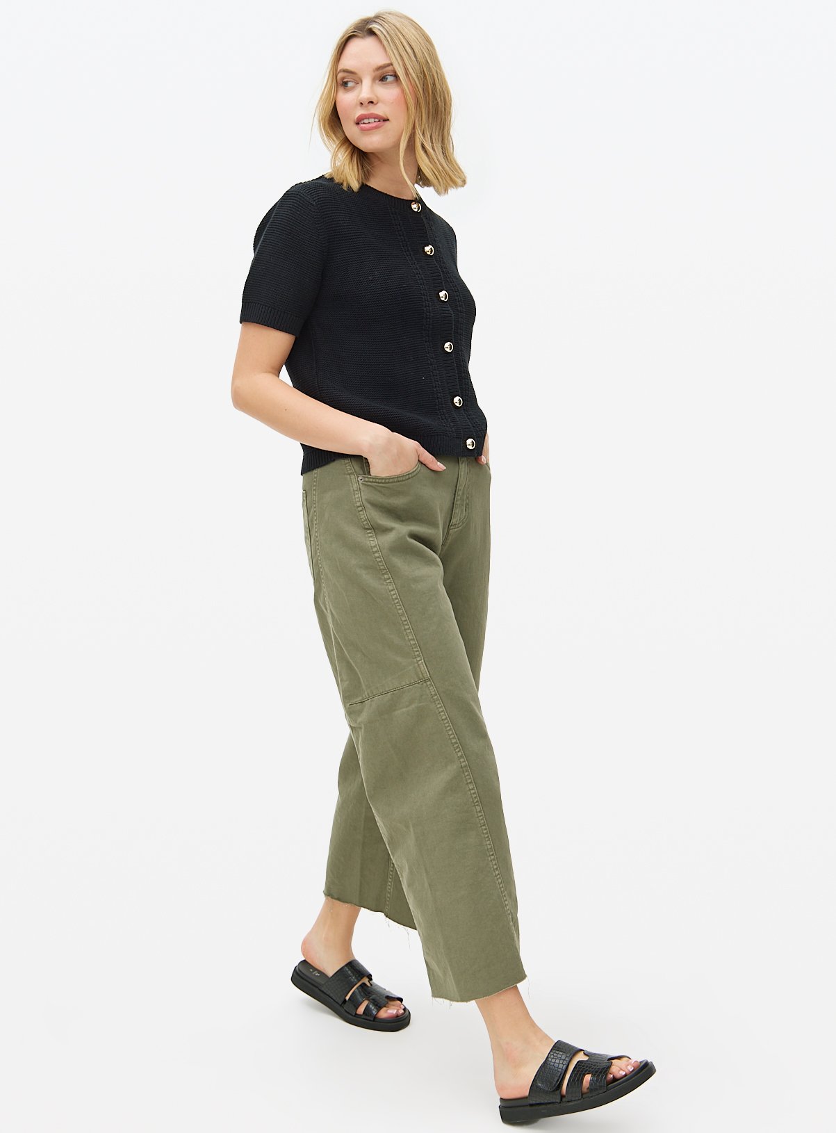 Black Button Short Sleeve Boxy Cardigan 14 - Image 2 thumbnail