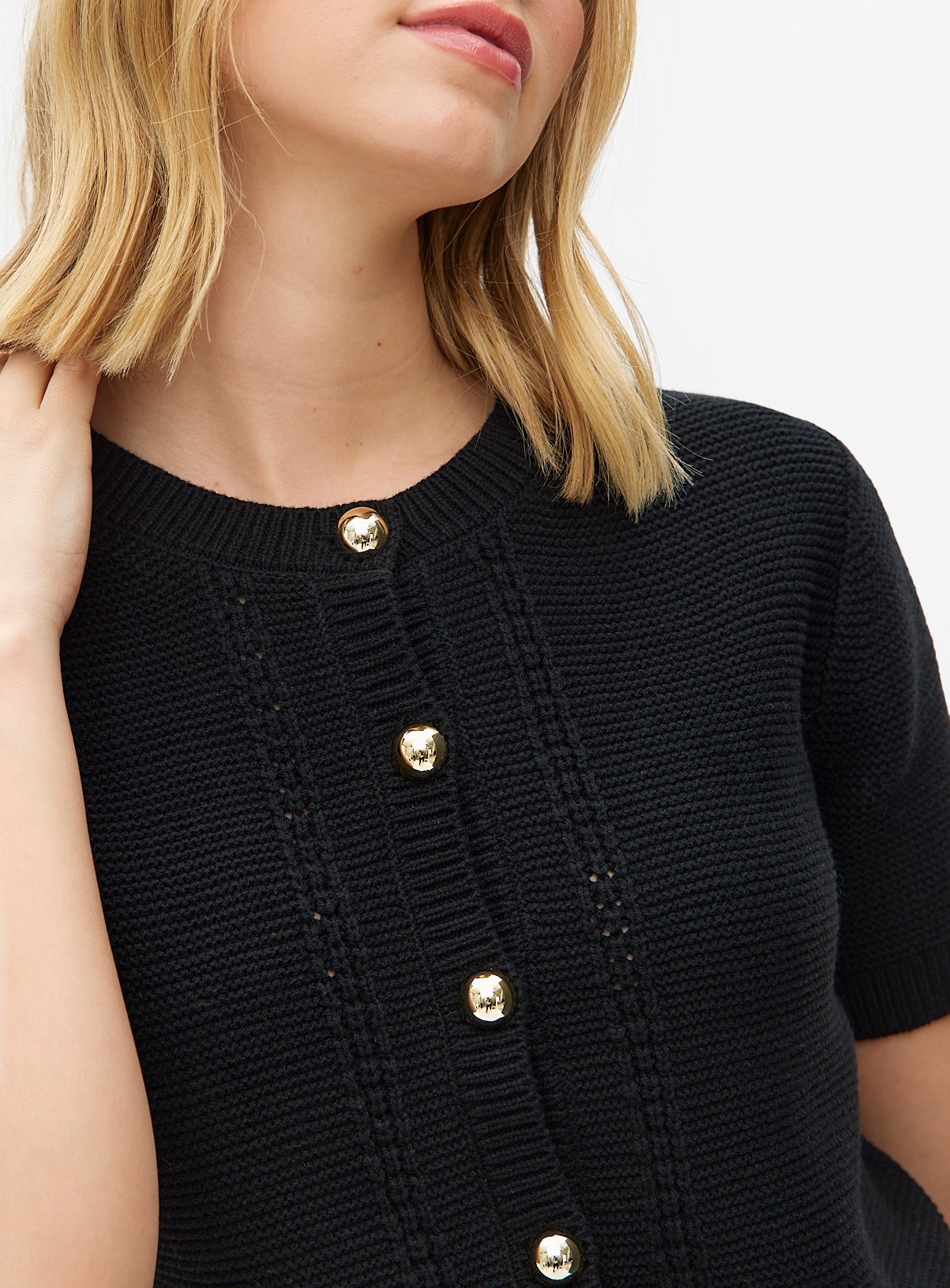 Black Button Short Sleeve Boxy Cardigan 14 - Image 3 thumbnail