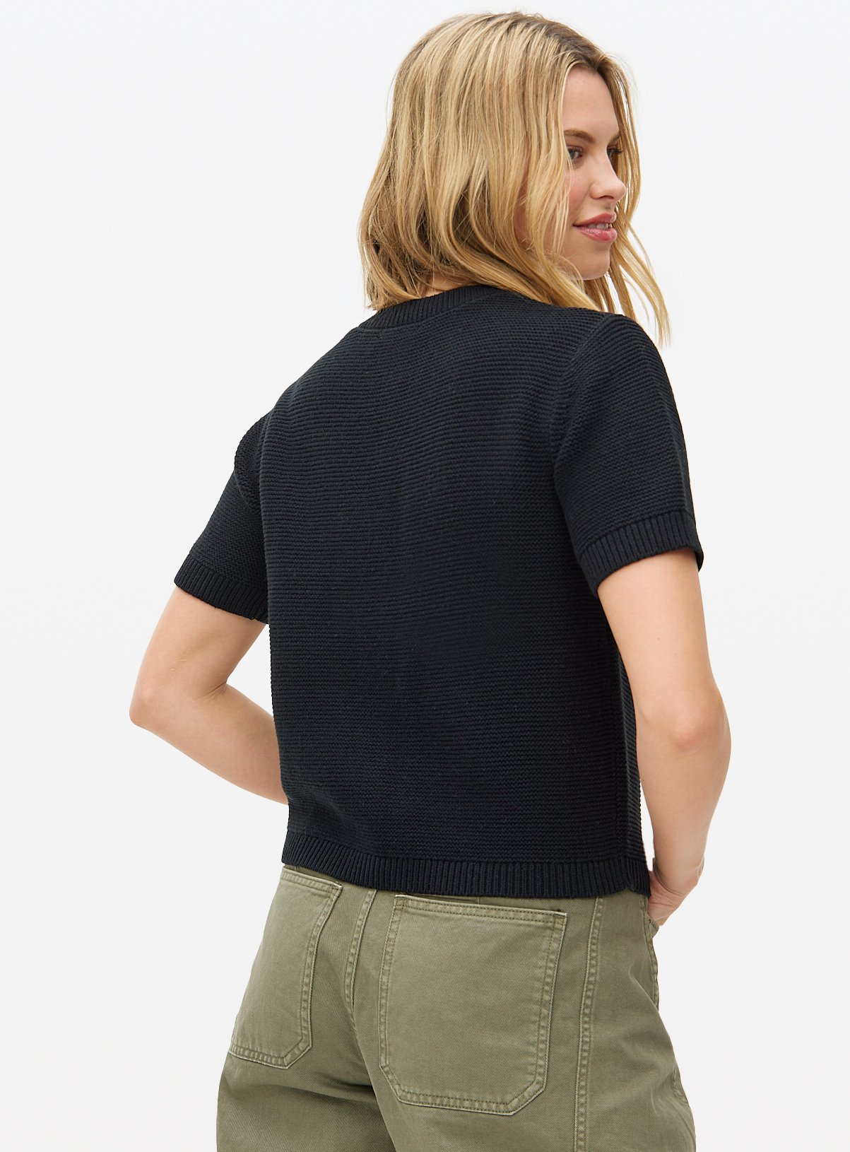 Black Button Short Sleeve Boxy Cardigan 14 - Image 4 thumbnail