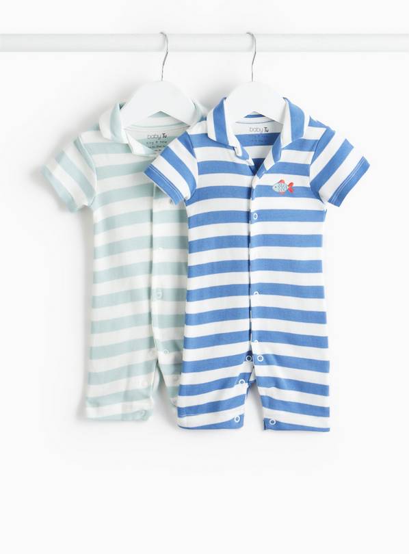 Stripe Printed Collared Romper 2 Pack Newborn