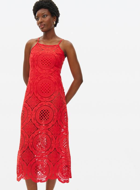 Red Crochet Sleeveless Midi Summer Dress M