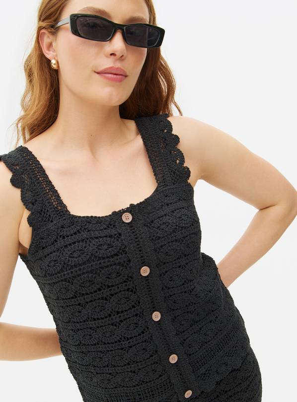 Black Square Neck Crochet Co-ord Top S