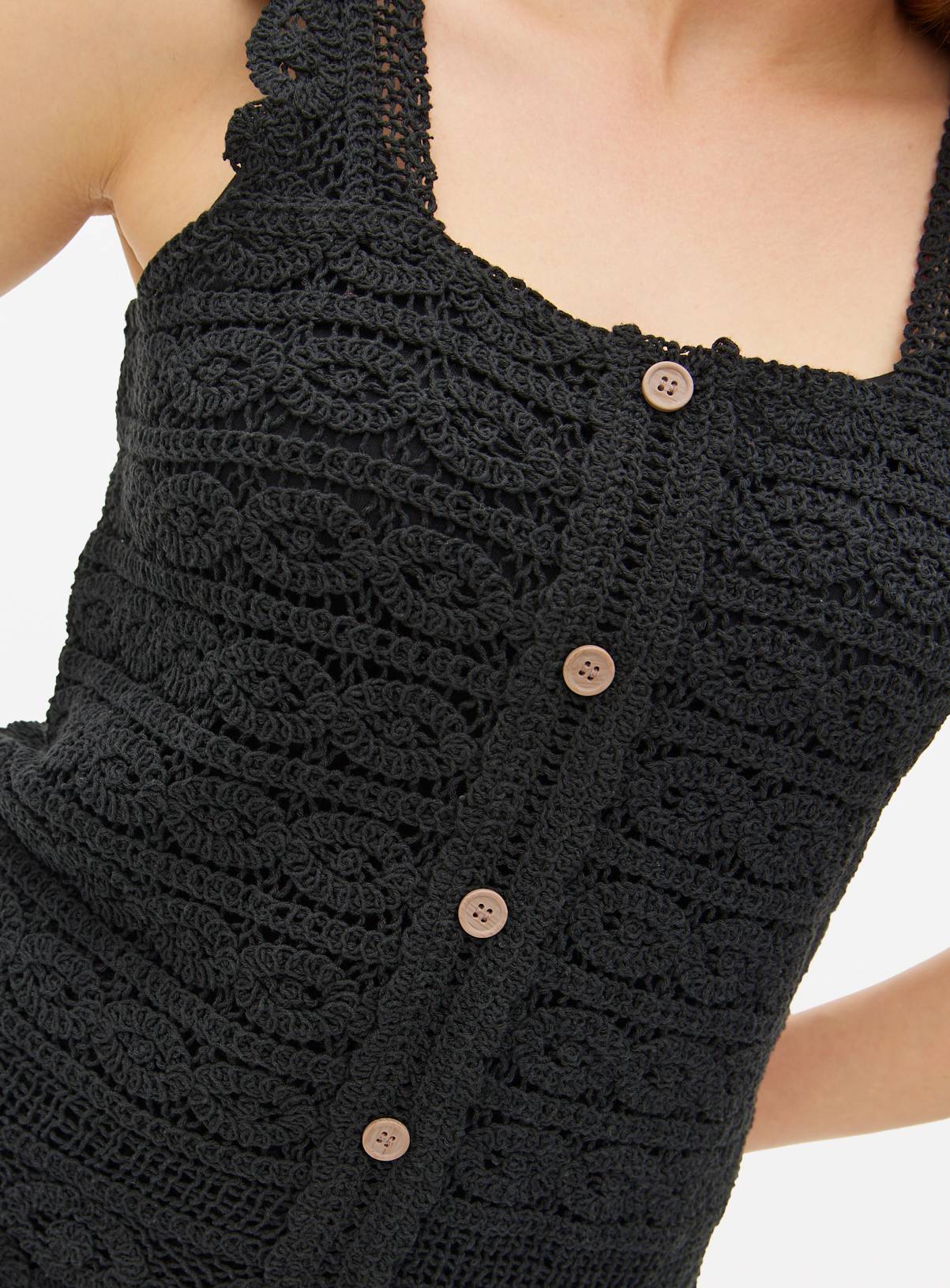 Black Square Neck Crochet Co-ord Top L - Image 3