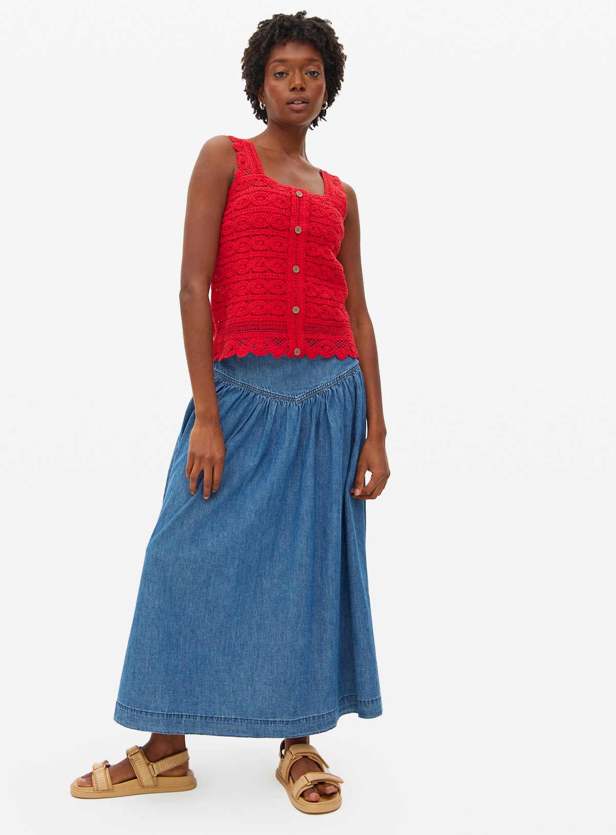Red Square Neck Crochet Co-ord Top L - Image 2 thumbnail