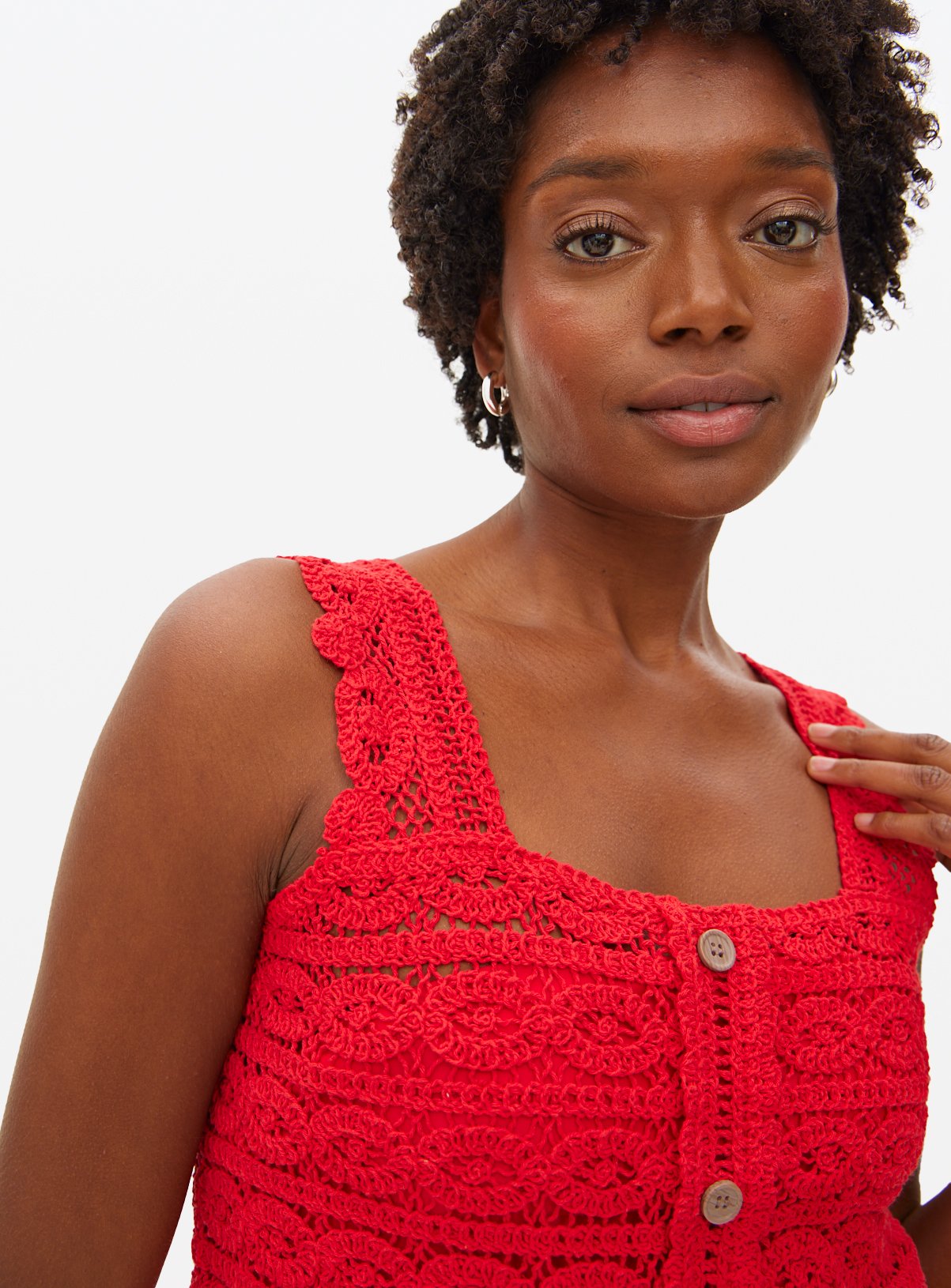 Red Square Neck Crochet Co-ord Top L - Image 3 thumbnail