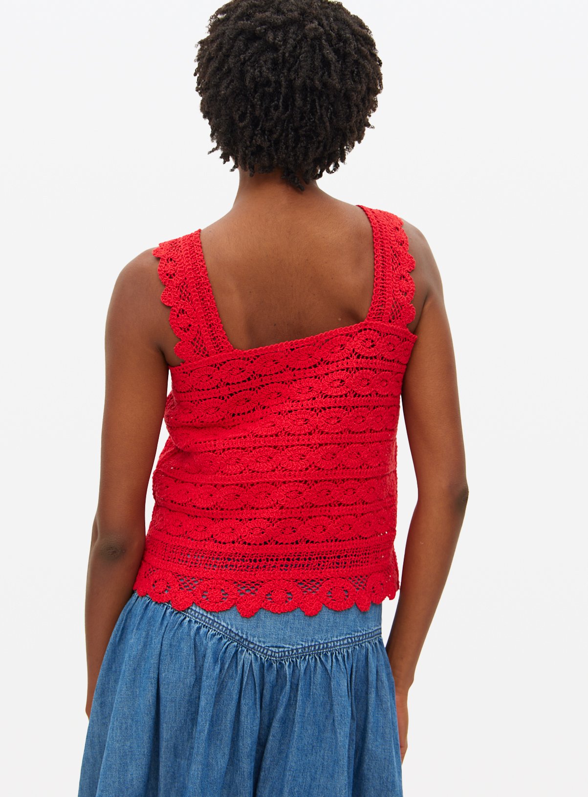 Red Square Neck Crochet Co-ord Top L - Image 4 thumbnail