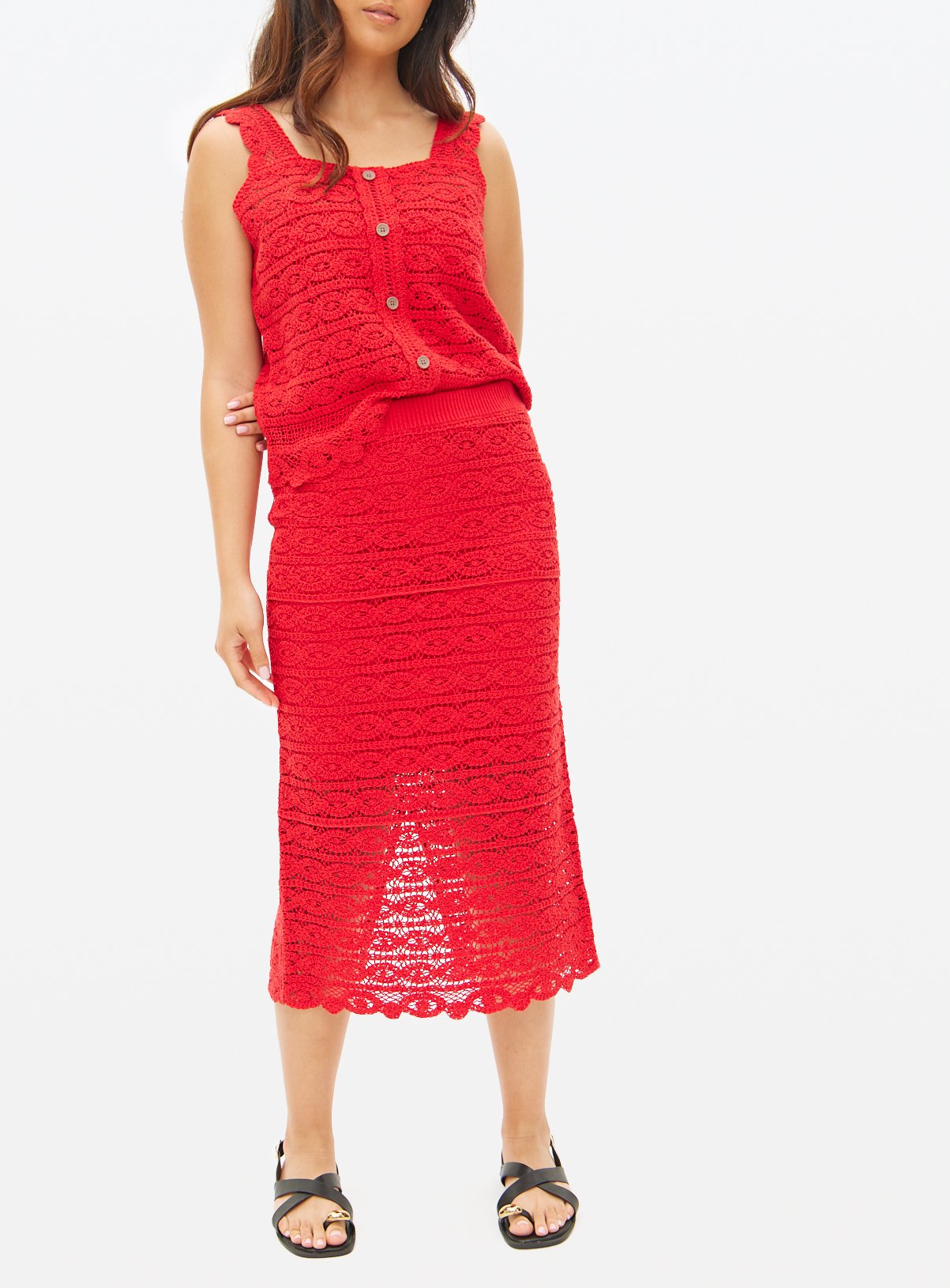 Red Crochet Co-ord Midi Skirt S - Image 2 thumbnail