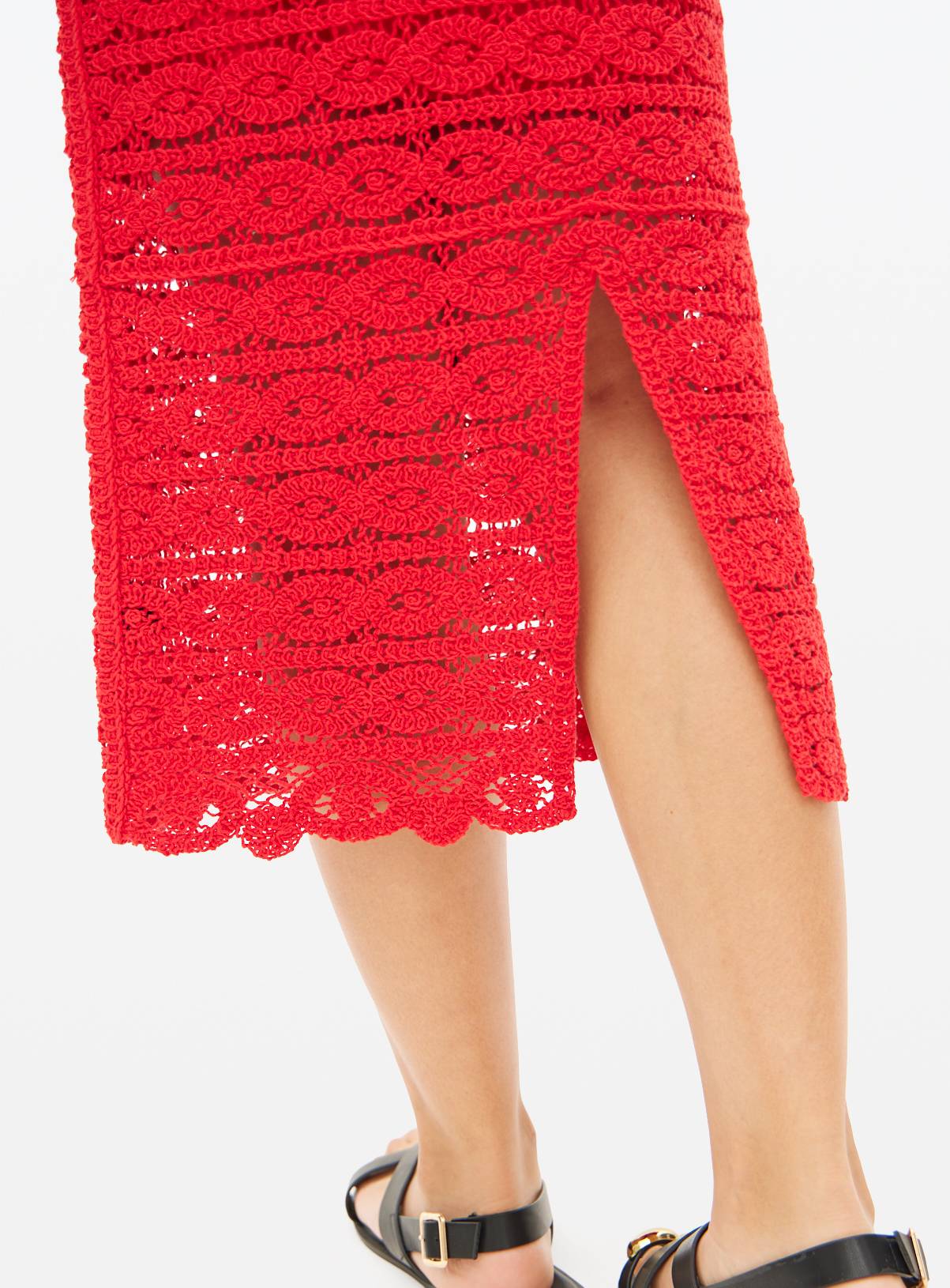 Red Crochet Co-ord Midi Skirt S - Image 3
