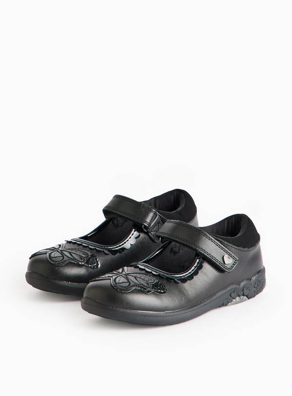 Black Leather Butterfly Mary-Jane Shoes 12 Infant