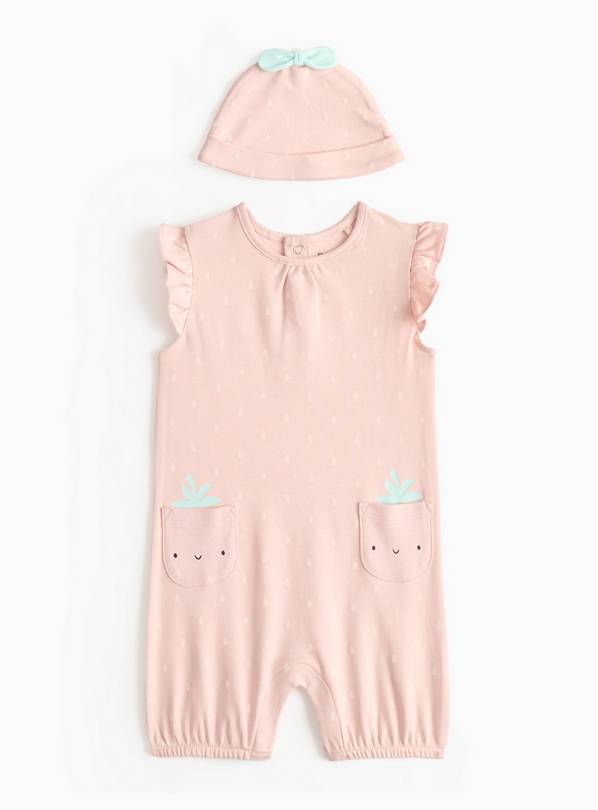 Novelty Strawberry Print Romper & Hat Newborn