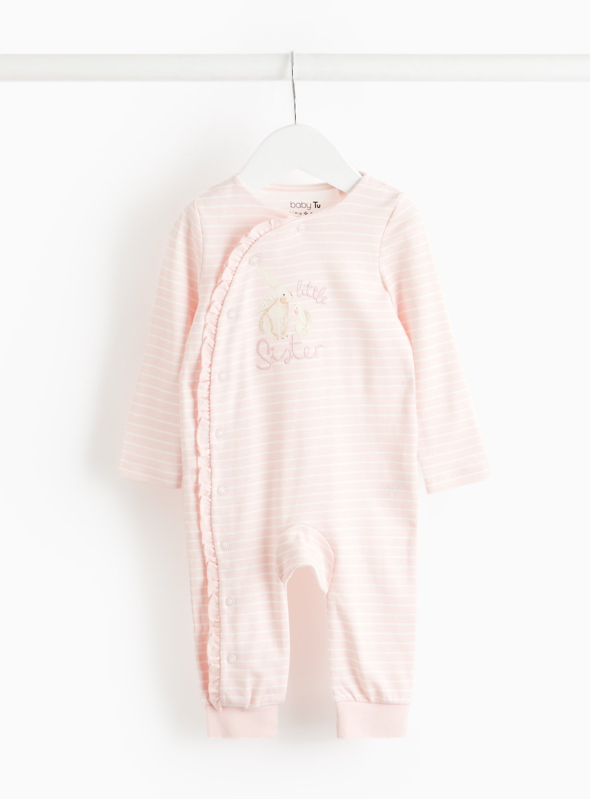 Pink Striped Little Sister Slogan Sleepsuit 3-6 months