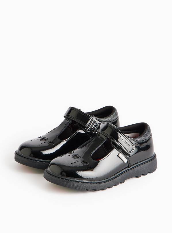ToeZone® Black Patent T-Bar Glitter Heart Shoes 10 Infant