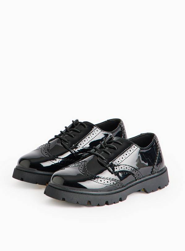 Magic Feet Wide Fit Patent Black Brogue Shoes  8 Infant