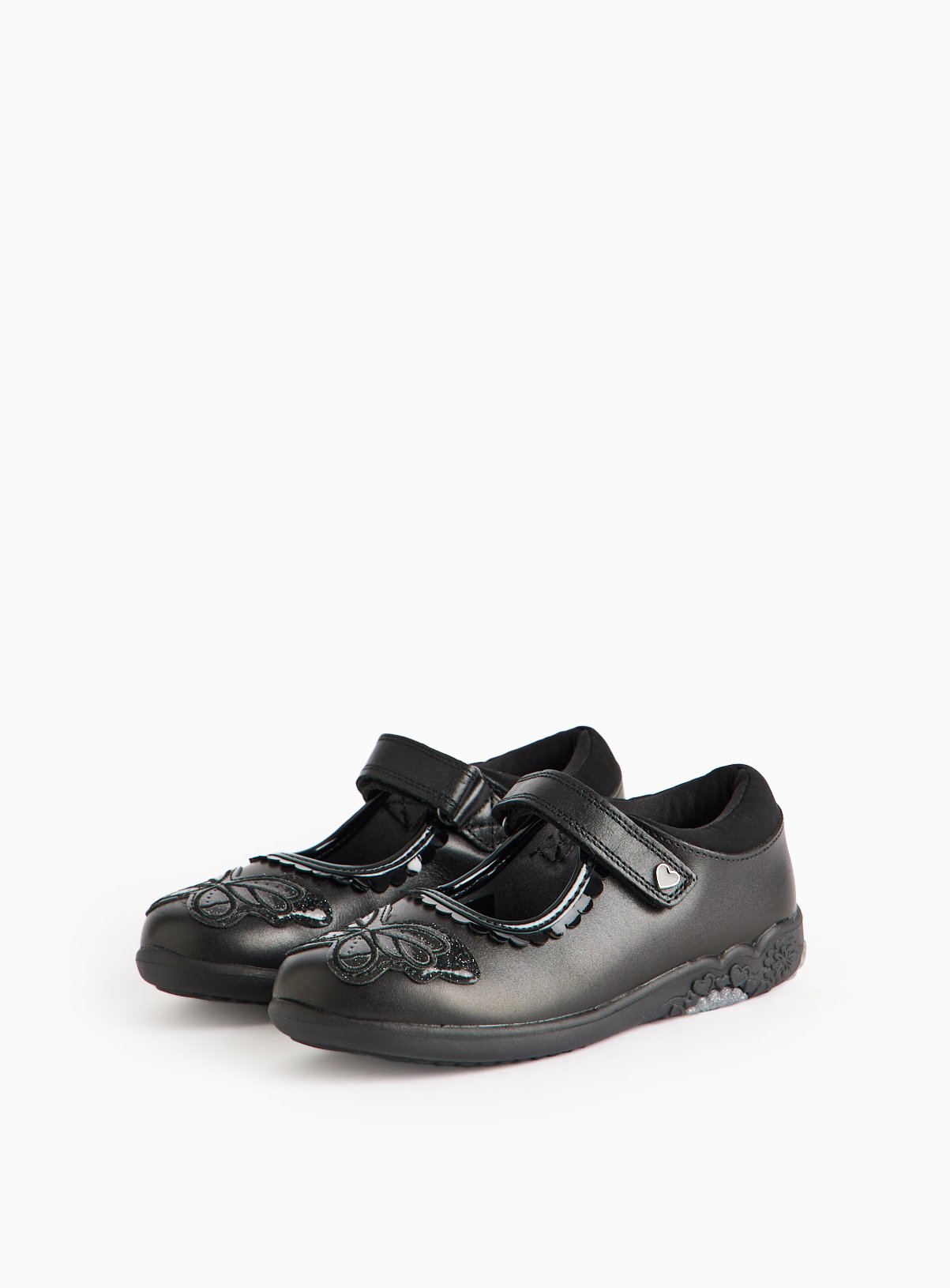 Black Black Leather Flower Wide Fit Mary-Jane School Shoes - Tu by Sainsbury's