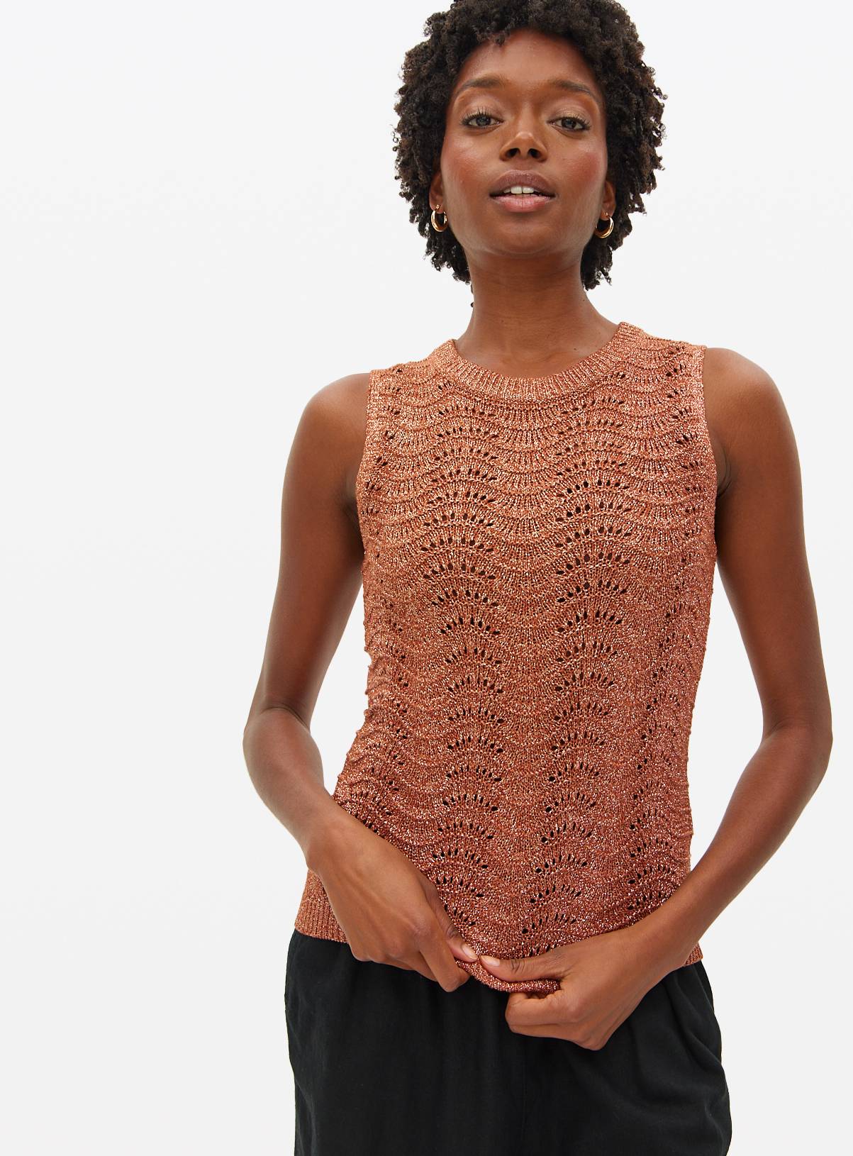 Bronze Metallic Stitch Sleeveless Vest S - Image 1