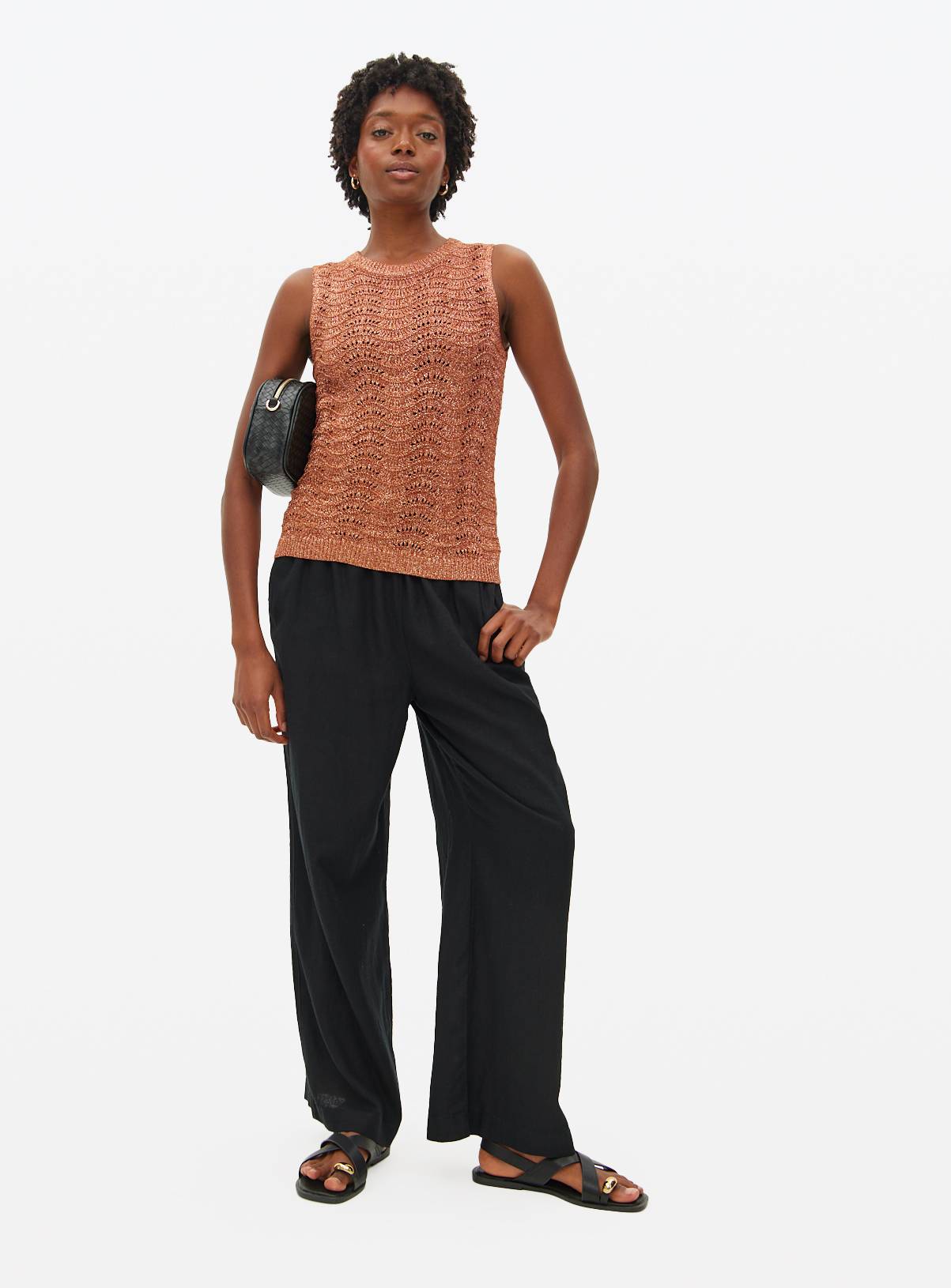Bronze Metallic Stitch Sleeveless Vest S - Image 2
