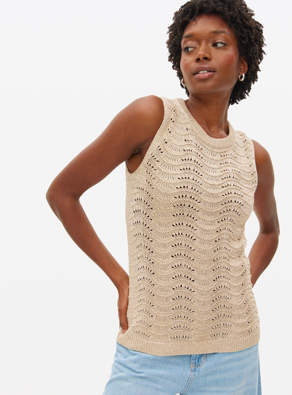 Gold Metallic Stitch Sleeveless Vest M - Image 2 thumbnail