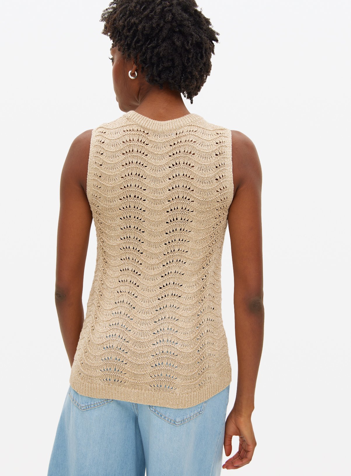 Gold Metallic Stitch Sleeveless Vest M - Image 5 thumbnail