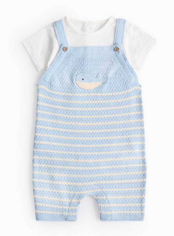 Bodysuit & Blue Knitted Bibshorts Set 12-18 months
