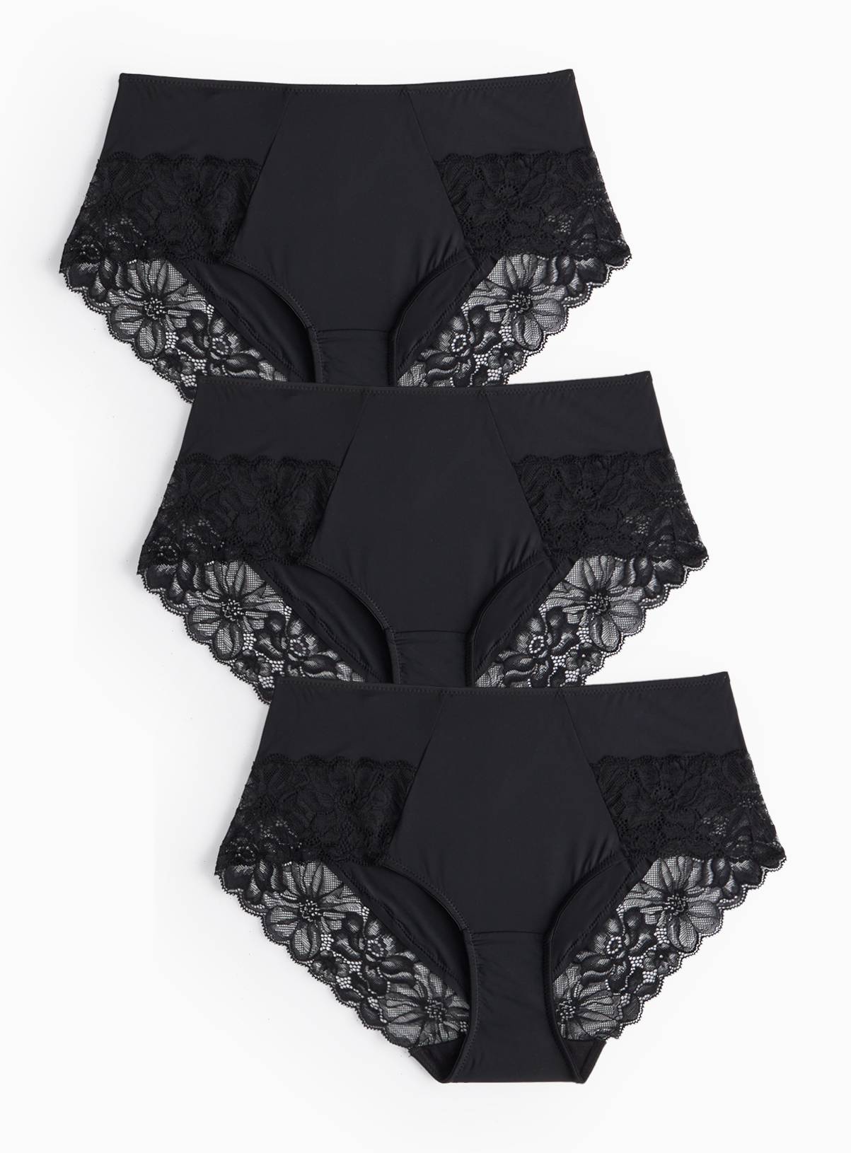 Black Floral Lace Midi Knickers 3 Pack 10 - Image 1