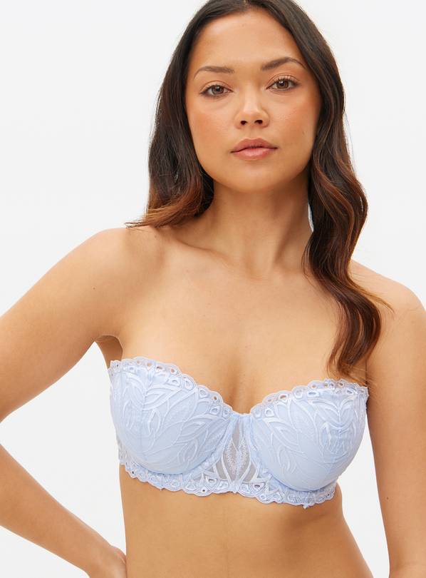 Blue Floral Lace Underwired Balcony Bra 36DD