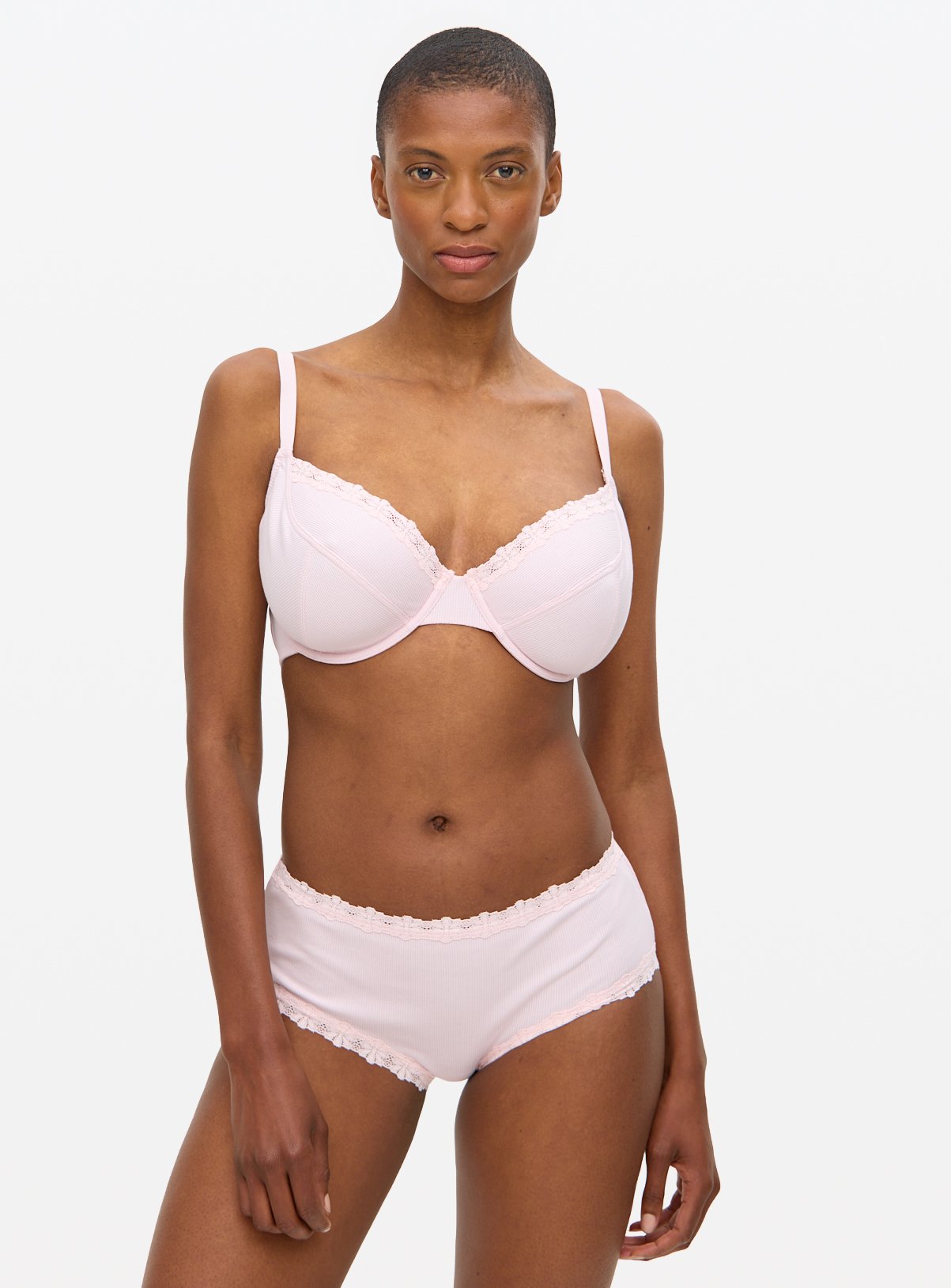Pink Ribbed Lace Trim Shorts Knickers