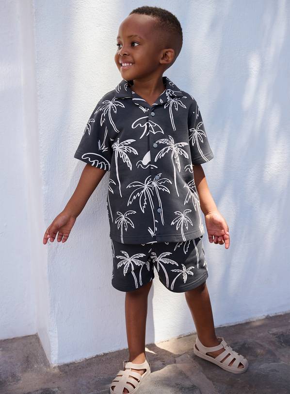 Charcoal Palm Tree Print Shirt & Shorts  1-2 years