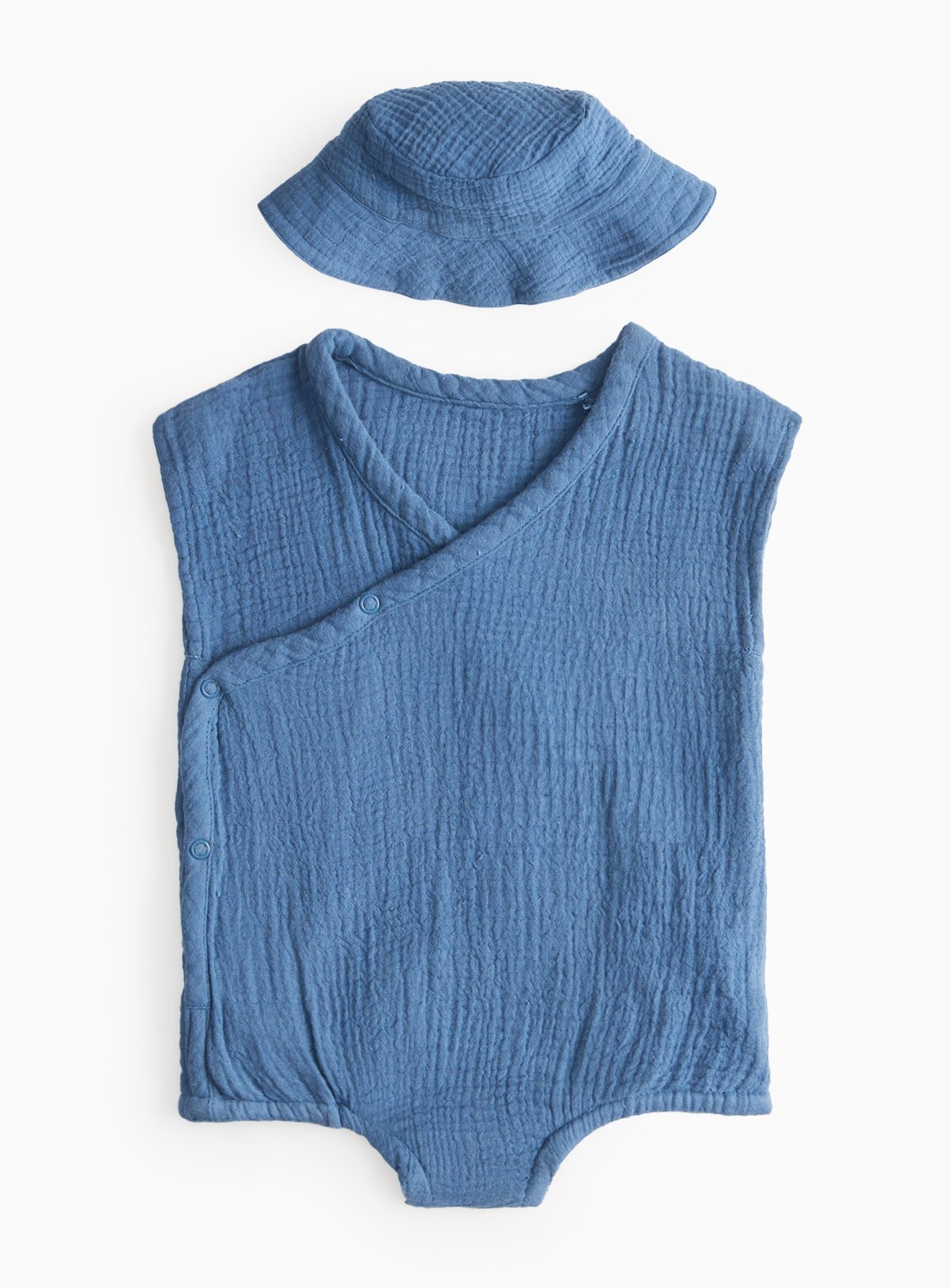 Navy Navy Blue Wrap Front Romper & Bucket Hat (9-12 Months) - Tu by Sainsbury's