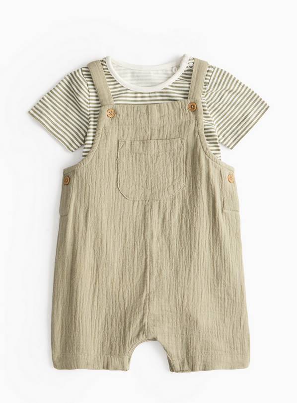 Green Stripe Bodysuit & Bibshorts  9-12 months