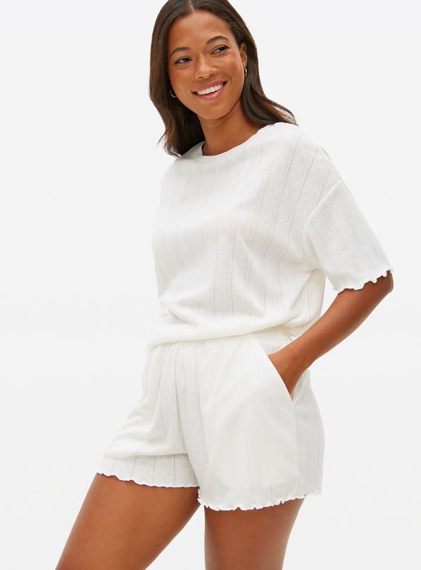 White Pointelle Co-ord Pyjama Shorts XL