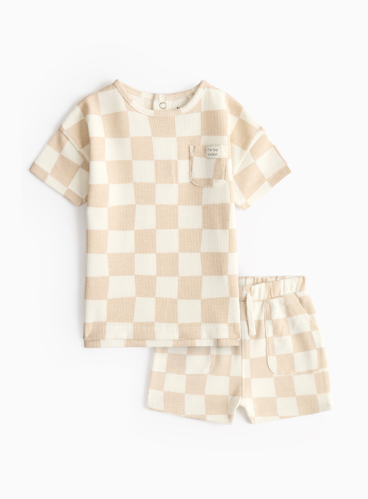 Cream Cream Chequer Print T-Shirt & Shorts (Up To 3 Mths) - Tu by Sainsbury's
