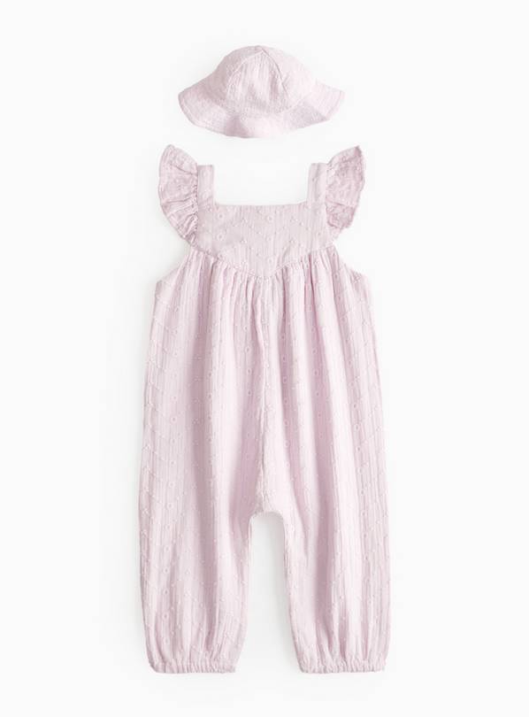 Pink Broderie Romper & Bucket Hat 18-24 months