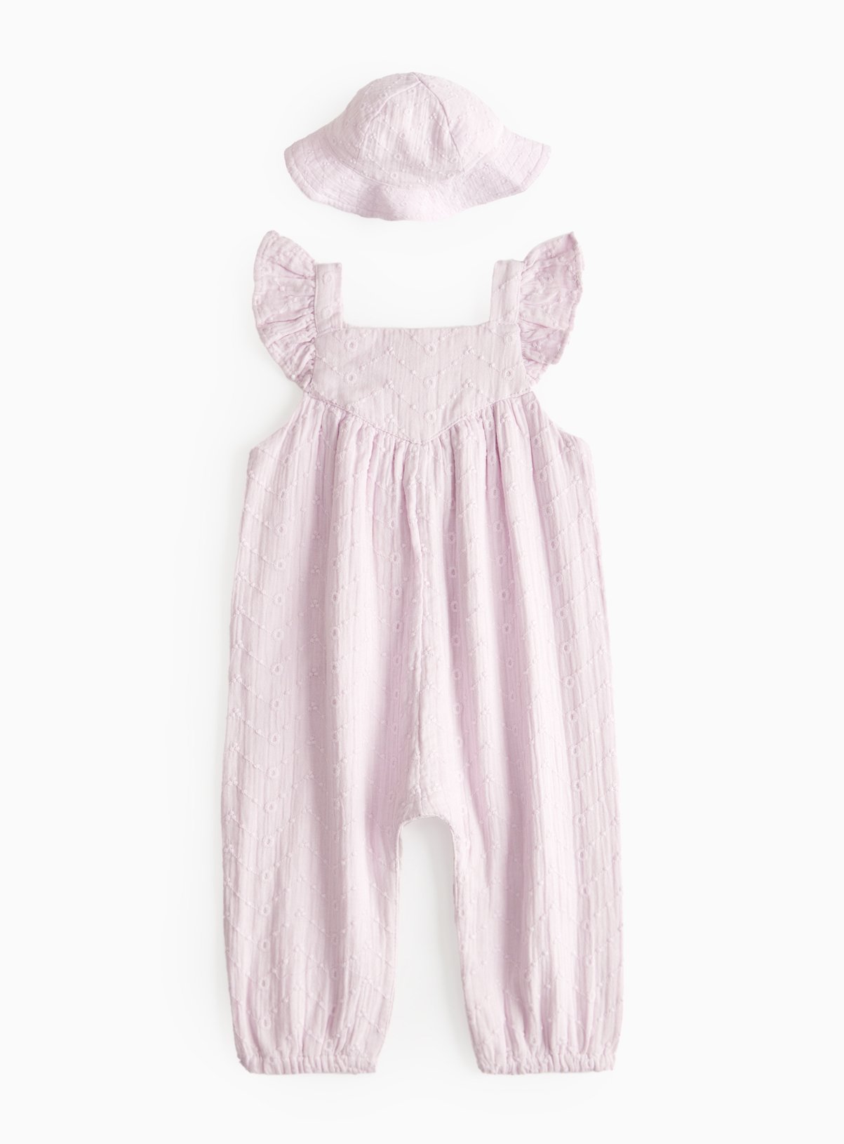 Pink Broderie Romper & Bucket Hat 18-24 months