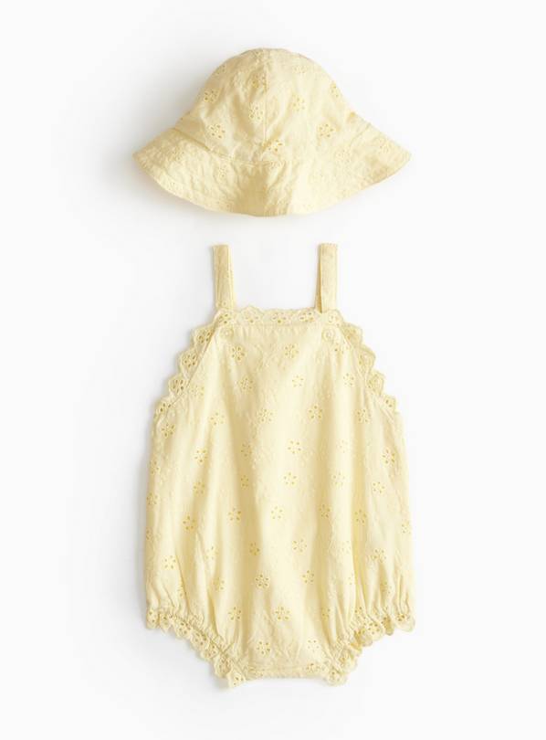 Yellow Broderie Bodysuit & Hat Set 6-9 months