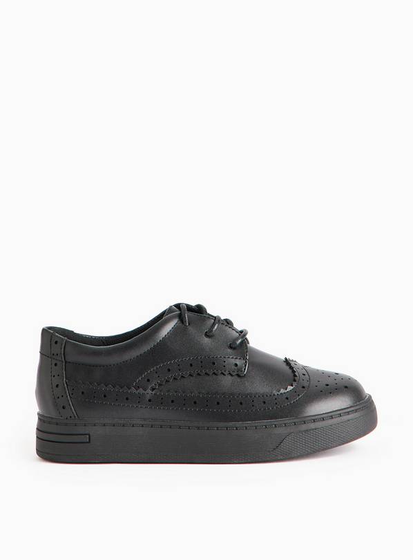 Black Faux Leather Brogue School Shoes 12 Infant