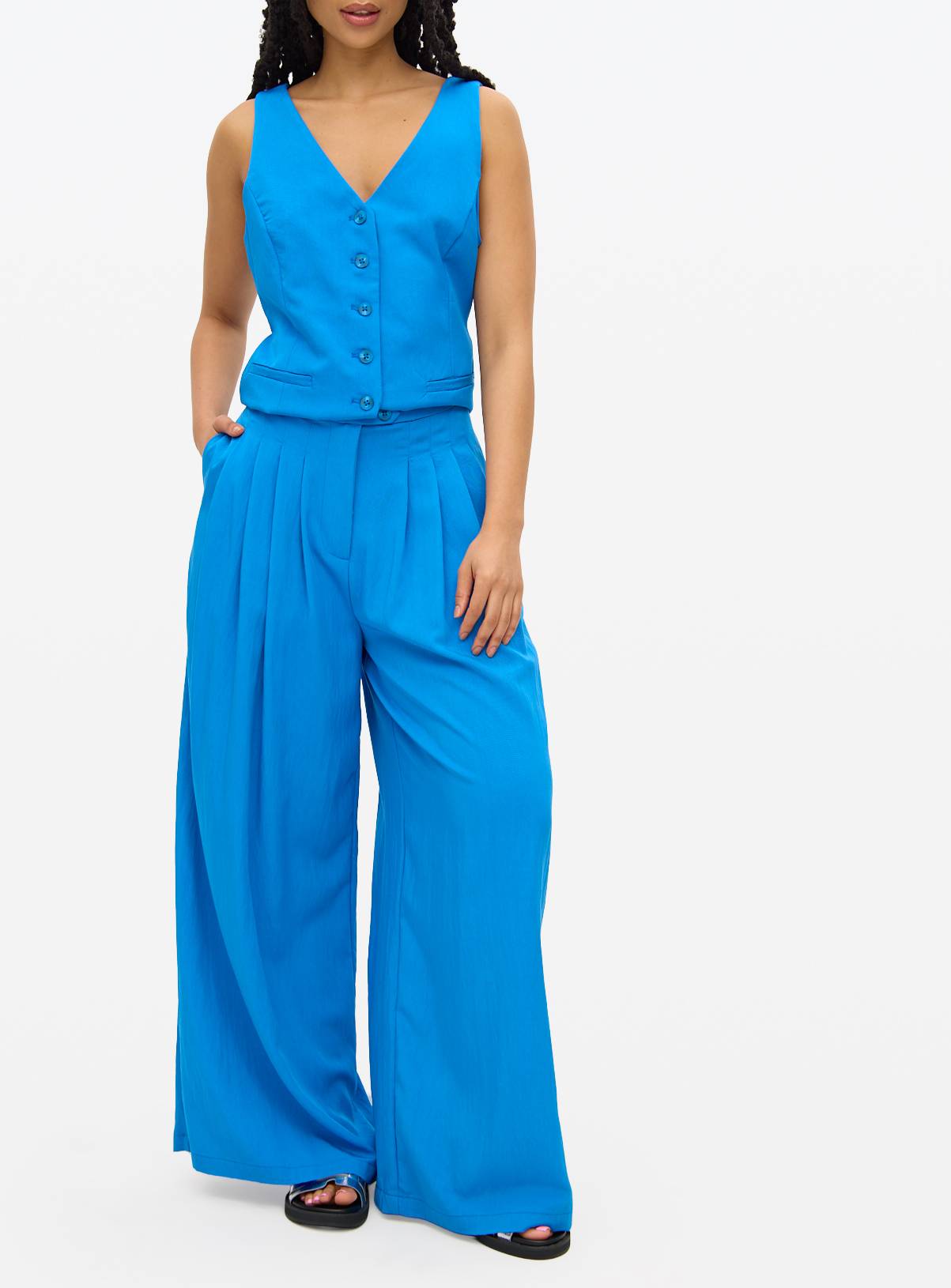 Blue Co-ord Pleated Palazzo Trousers  14L - Image 2
